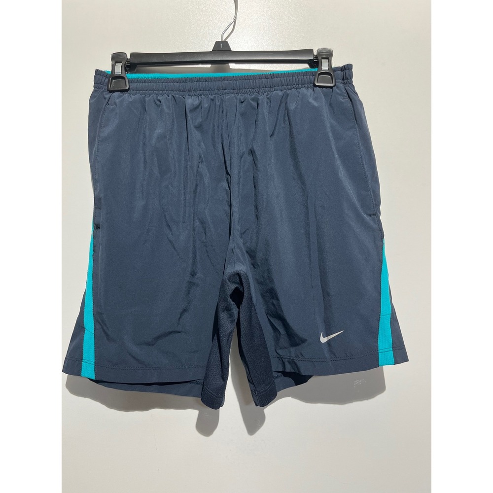 Nike Dri-FIT Mens Running Shorts Charcoal Gray Teal Rear Zip Pocket Size M